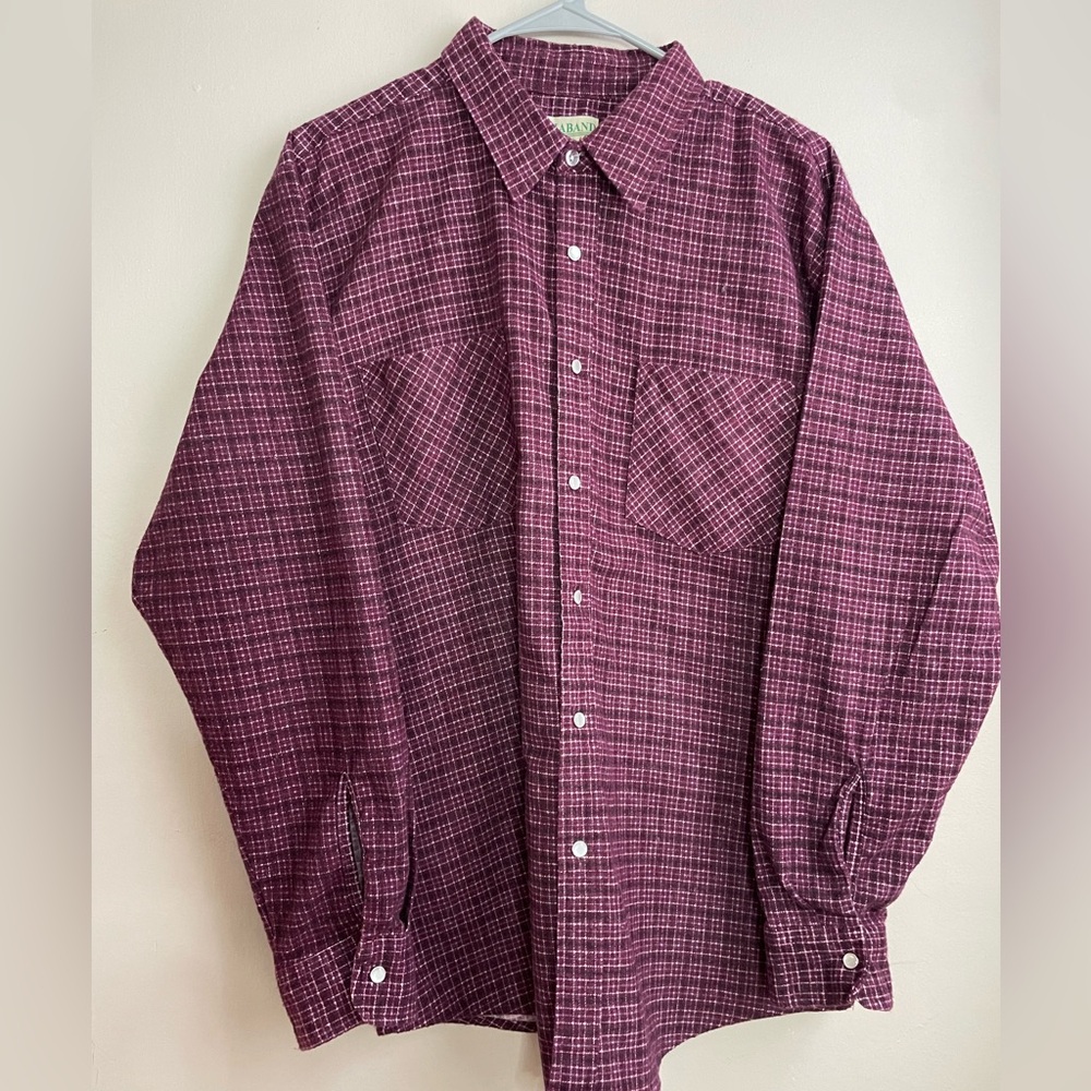 Vintage Haband Burgundy Plaid Flannel Button Front Shirt XL Cotton Blend 90s